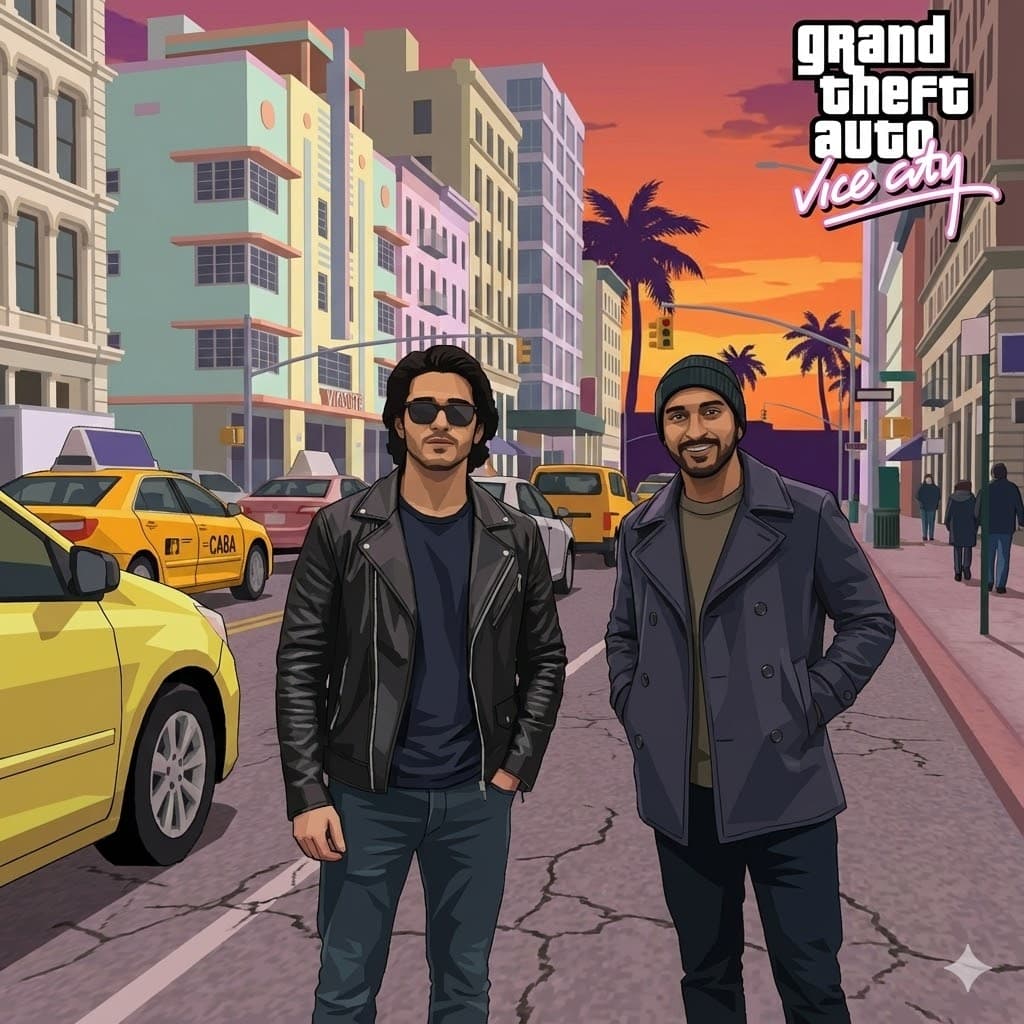 Gemini AI photo prompt: GTA Vice City style transformation