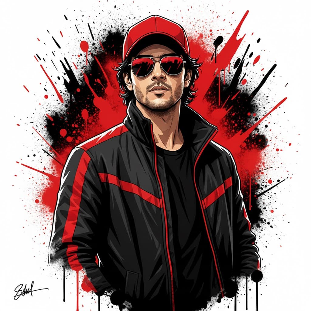 Gemini AI photo prompt: street art style portrait with red cap