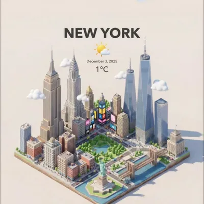 Gemini AI image prompt: 3D isometric city with live weather and AQI integration