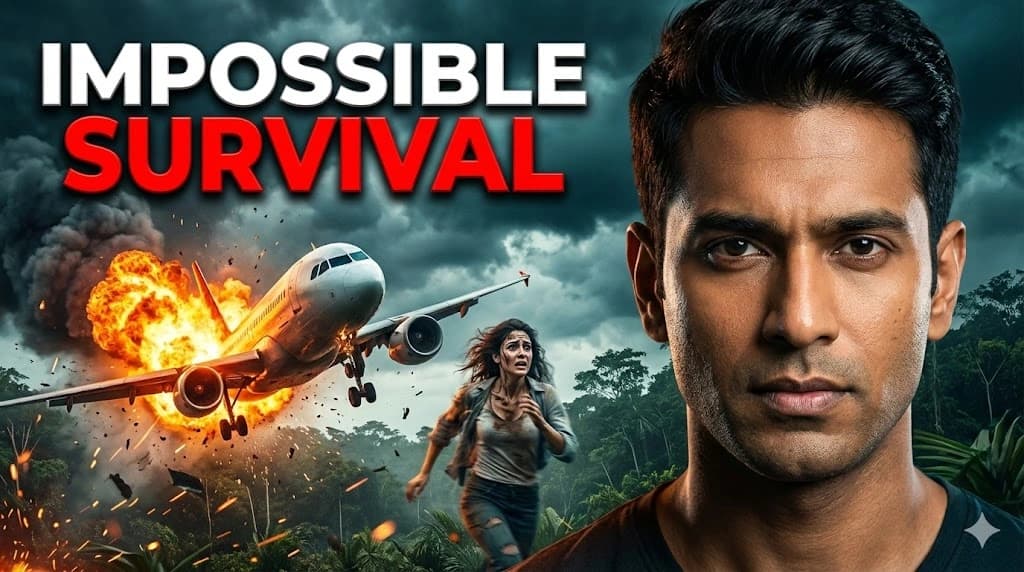 Impossible survival airplane crash YouTube thumbnail – cinematic action, 1280x720, generated with ImagineArt, Inc