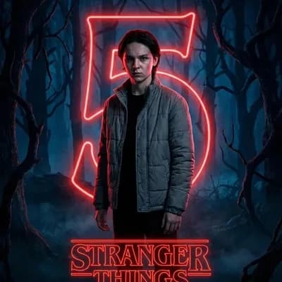 Gemini AI image prompt: Stranger Things character poster, Netflix series aesthetic, glowing red neon, cinematic dramatic lighting, Upside Down atmosphere
