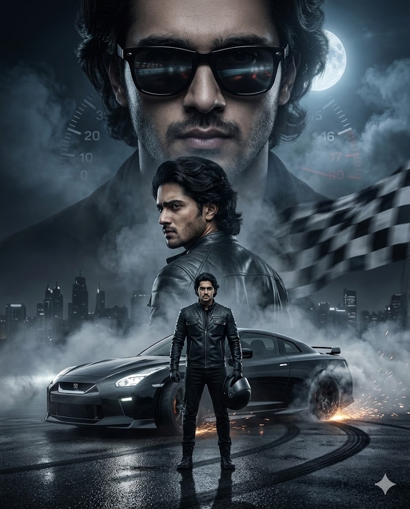 Gemini AI photo prompt: triple-layer racing car composition